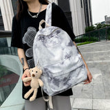 Llyge New Tie-Dye Canvas Women Backpack Female Lovely Travel Bag Teenage Girls High Quality Schoolbag Lady's Knapsack Small Book Bag