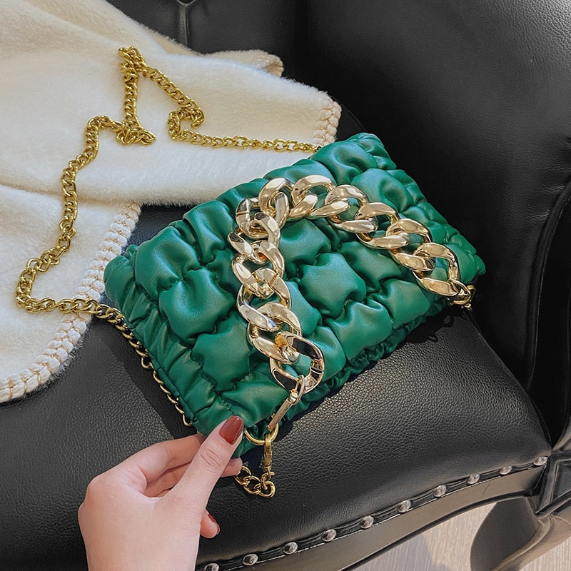 Llyge  Graduation party  New 2023 New Chain Small Clutch PU Leather Crossbody Shoulder Bag for Women Winter Fashion BRAND Handbags and Purses green