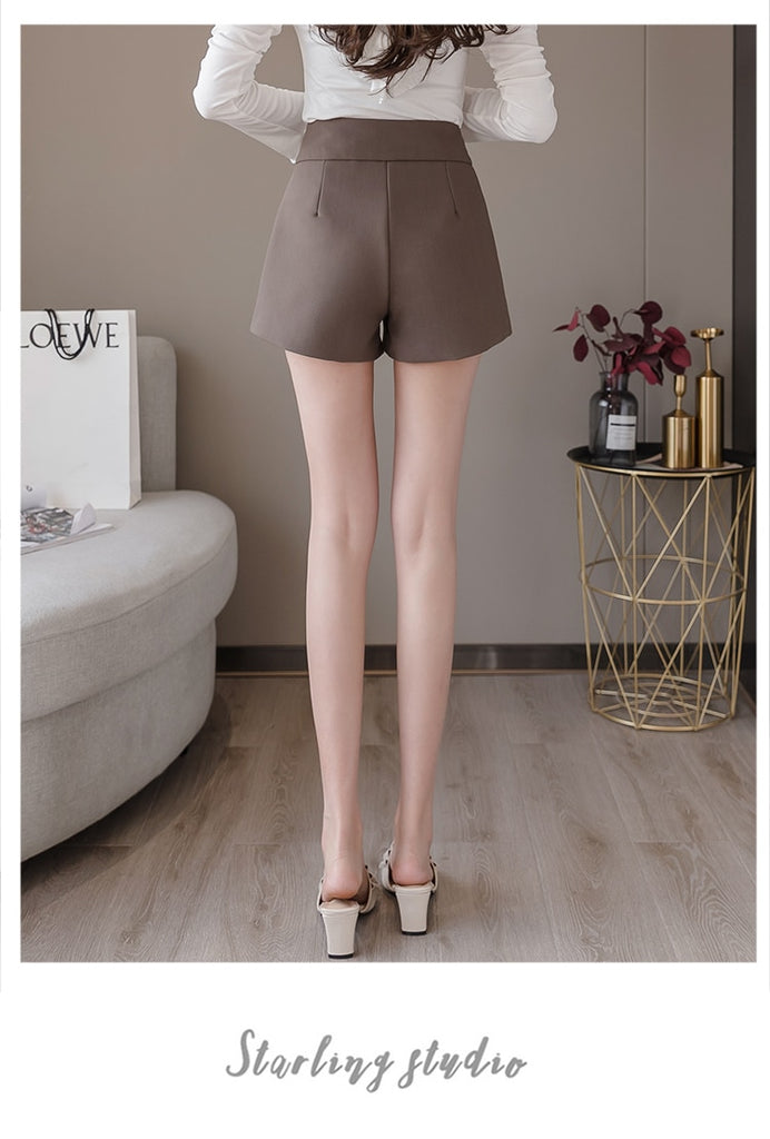 Llyge Suits Shorts Women 2023 Summer New High Waist Solid Black Office Work Shorts Ladies Pocket Gray Wide Leg Trouser S-XL