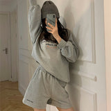 Casual Loose Women Tracksuits O-neck Letter Printed Sweatshirts & Shorts 2022 Summer Autumn Ladies 2 Pieces Hoodies Set