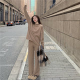Women Two Piece Set Pullover Sweater Tracksuit High Waist Knit Fashion Straight Wide Leg Pants Suit Spring Clothes