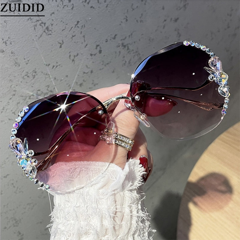 llyge 2023 New Rimless Sunglasses Tide Sunglasses Women Fashion Glasses Moda Mujer Diamond Inlay Lunette De Soleil Femme Zonnebril Dames