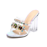 LLYGE 2022 Women Sandals Fashion Rhinestone Crystal Women Summer Shoes Open Toe Perspex High Heels Sandals Party Pumps Size 42