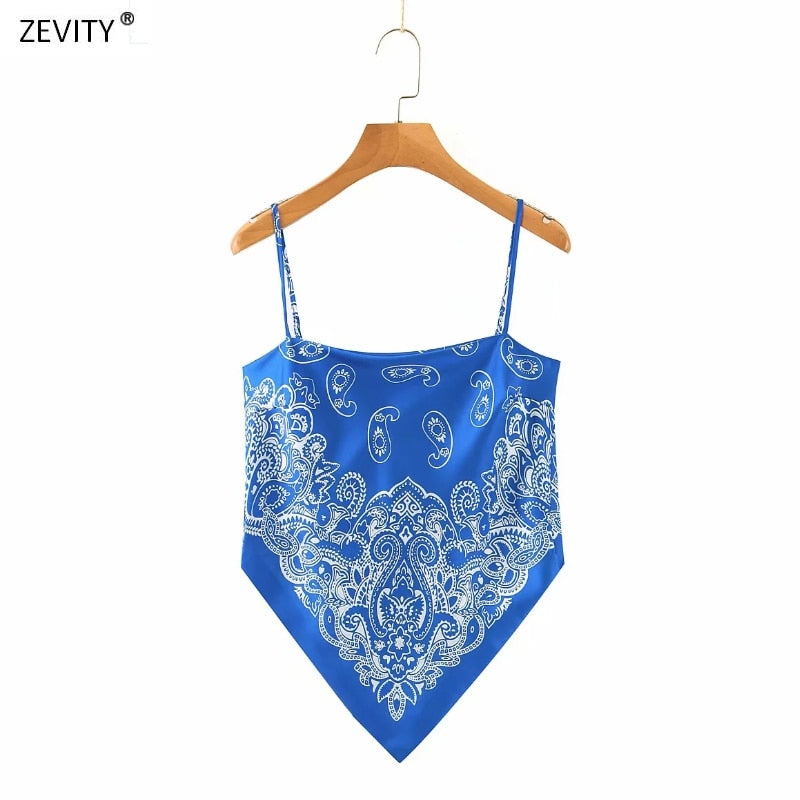 Christmas Gift 2023 New Women vintage paisley print spaghetti strap  chic camis tank ladies summer backless bowknot sling tops LS3866
