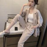 Llyge Women Plus Size Spring Summer Pants Suits Office Lady Two-Piece Set Female Casual Blazer Jacket+ Trousers Slim Suit
