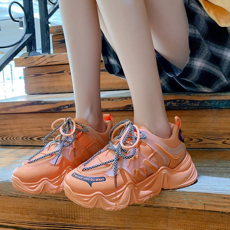 Llyge 2022 New Sneakers Women Platform Orange Running Shoes for Women Breathable Soft Sport Shoes Woman Chunky Wedge Shoes Footwear