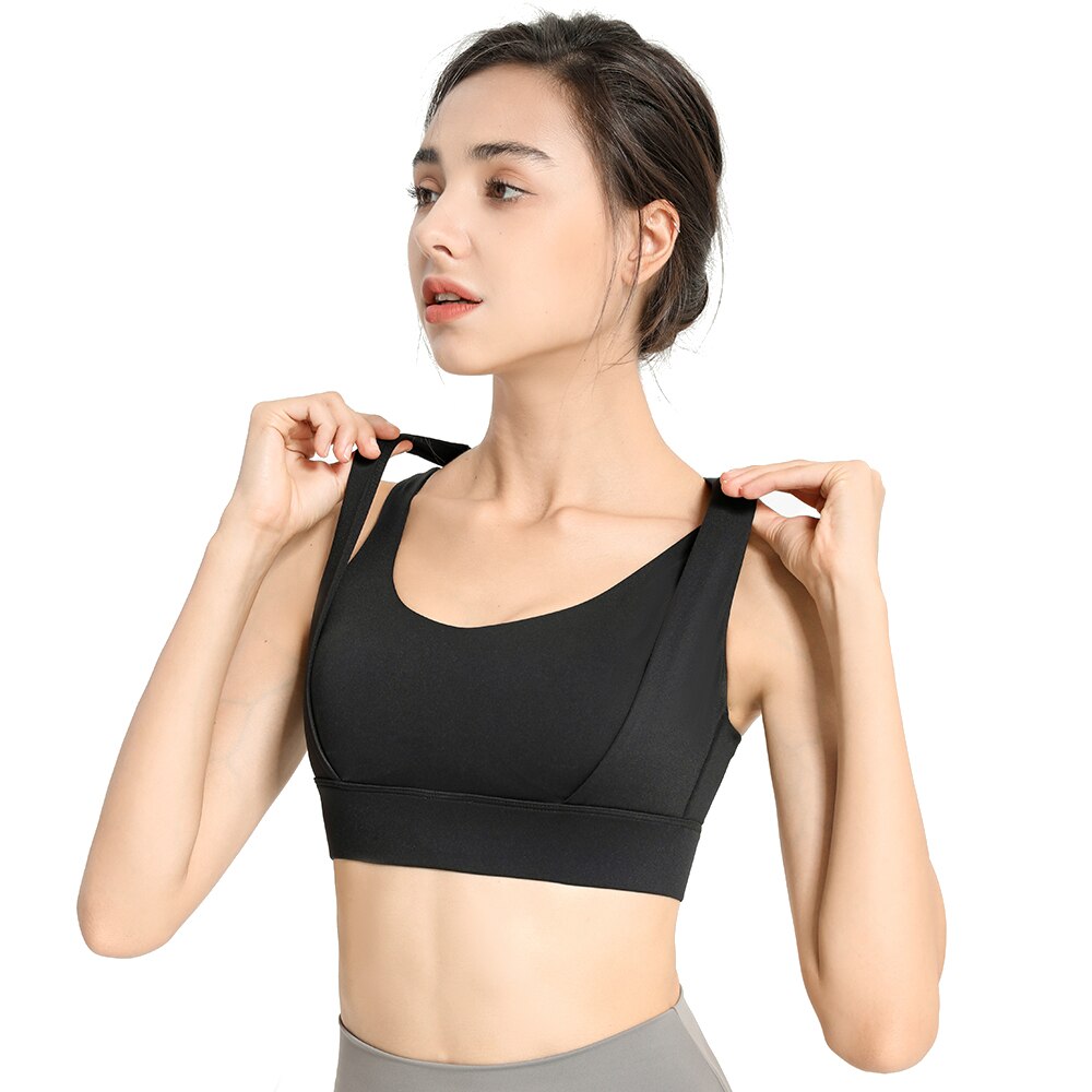 High Impact Sports Bra Yoga Underwear Shockproof Push Up Nylon Adjustable Solid Gym Running Workout Brassiere Top For Fitness