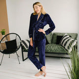 Llyge Gray Velvet Pajamas Warm Long Sleeve Home Suit For Women Two Piece Set Thick Sleepwear Set Night Suit Sets Autumn Female