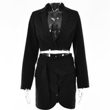 LLYGE  Fashion Two Piece Sets Women Autumn Notched Collar Blazer Tops Buttons Belts Skirts Suit Office Lady Elegant Outfits