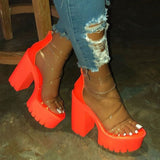 Llyge Night Club Party Platform Chunky Heel Sandals Summer Plus Size Shoes Transparent Gladiator Heel Sandals  Shoes Women