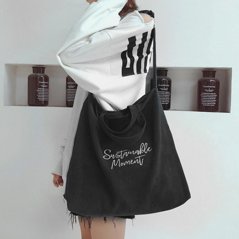 Llyge 2023 Women Corduroy Shoulder & Crossbody Bags Female Eco Cloth Handbag Large Capacity Zipper Totes Soft Embroidery Messenger Bag