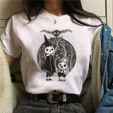 LLYGE Women T-Shirt Cartoon Cat Mushroom Halloween Print T-Shirts Short Sleeve Harajuku Graphic Top Shirts Street Costume