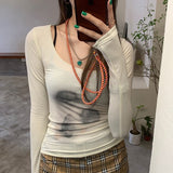 Llyge Korean Style Mesh Top Women Tie Dye Printed See Through T Shirt  Slim Translucent Sheer Tops Grunge Tshirts Japanese