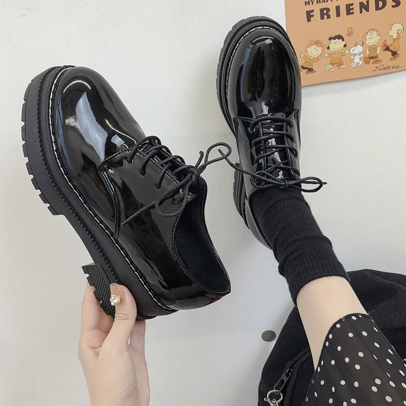 Llyge Women Oxford Shoes Wedge British Style Round Toe Clogs Platform Autumn All-Match Casual Female Sneakers Soft Leather Dress