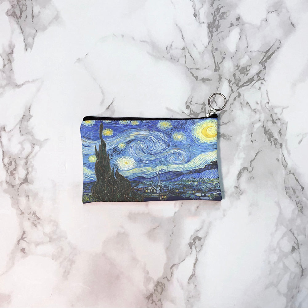 Van Gogh Oil Painting Coin Purse Mini Retro Daily Storage Bag Portable Wallet Lipstick Key Pencil Case Women Canvas Makeup Bag