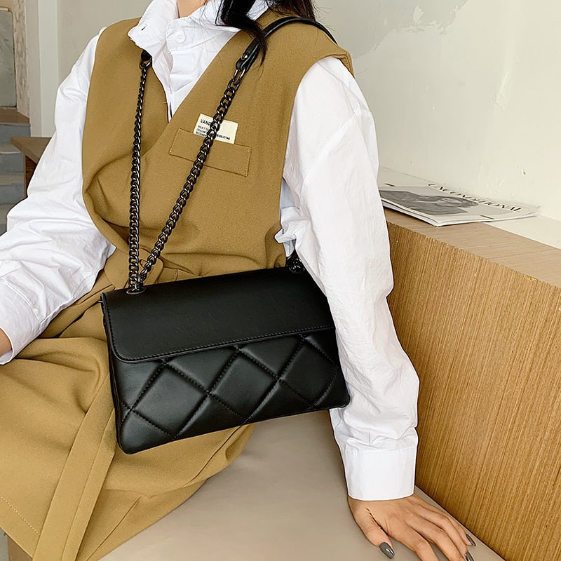 Llyge  Graduation party  PU Leather Shoulder Crossbody Bags For Women 2023 Designer High Quality Plaid Handbags Fashion Chain Design Simple Flap Bags