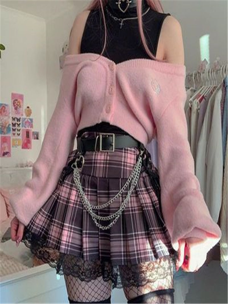 LLYGE Mall Gothic Grunge Summer Mini Skirt Women Punk Y2K Vintage Lace Harajuku Streetwear High Waist Skirt Bandage  Skirt