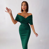 LLYGE Elegant Black Bodycon Dresses For Women 2022 Off Shoulder Bandage Evening Party Midi Dress Autumn Casual White Red Clothes
