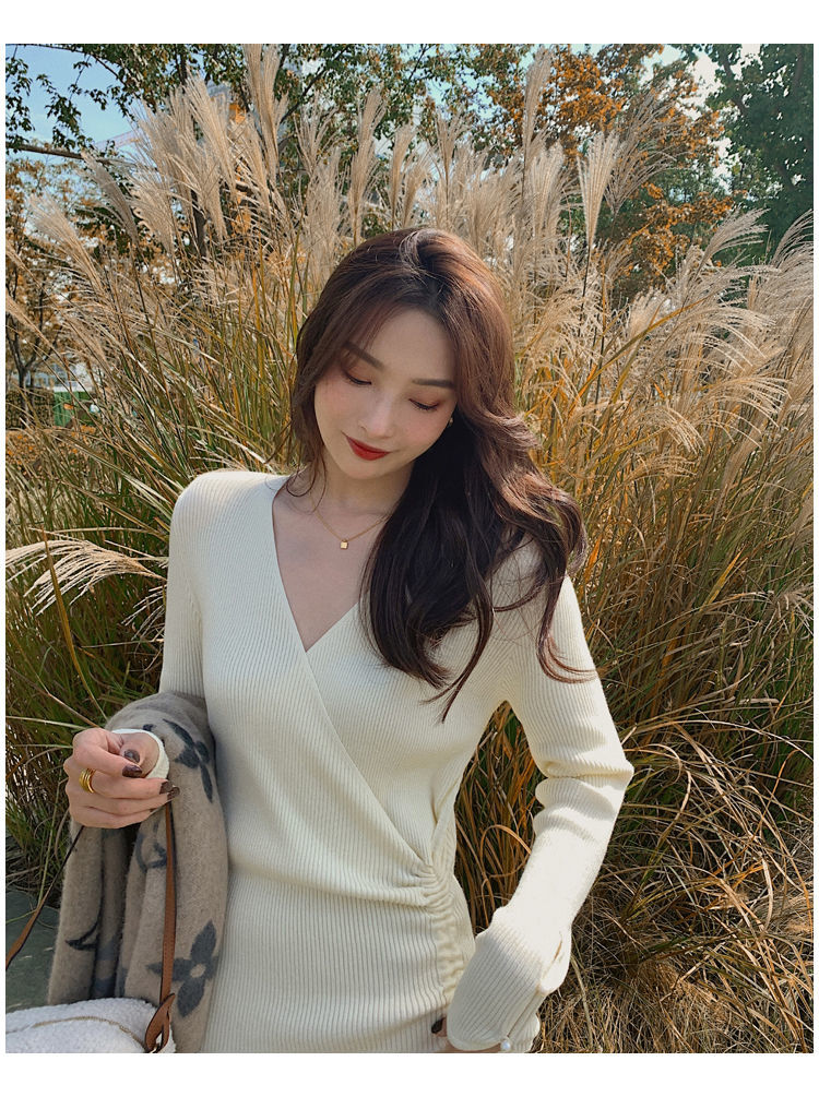 Llyge Vintage Knitted Bodycon Sweater Dress For Women Winter Korean Fashion Robe Woman  Aesthetic Elegant Long Casual Dresses