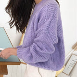 Llyge New Fashion 2023 Autumn Winter Women's Sweaters Casual Minimalist Fashionable Korean Style Knitted Sweater Pink Purple