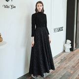 Graduation Prom Llyge Long Sleeves Black High Neck Prom Dresses 2023 A-line Evening Party Gowns Custom Made Plus Size  Prom Gown