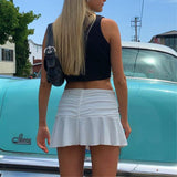 LLYGE 90s Mini Skirt Lady Trendy Y2K Summer Beachwear White Accessory Harajuku Skirts Fashion Pleated Skirts Woman High Waist