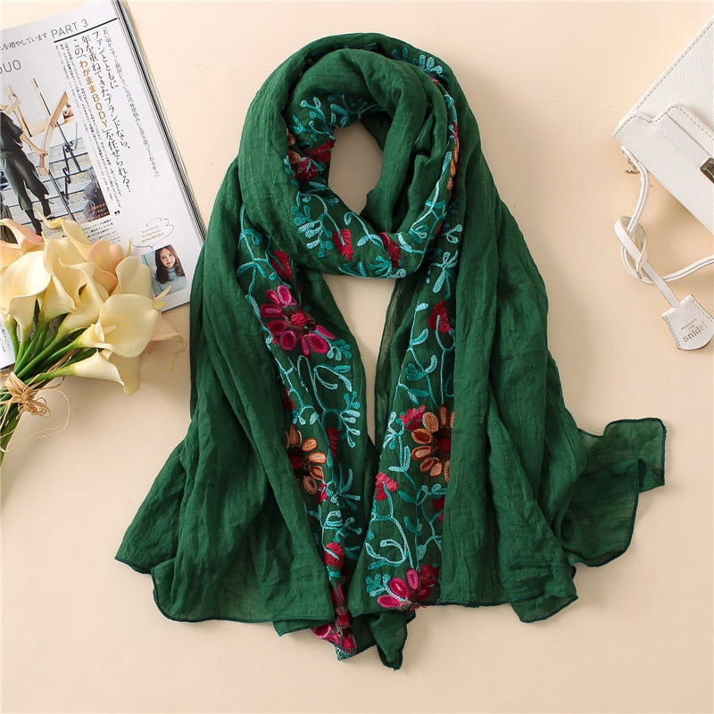 Llyge 2023 Embroidery Winter Scarf Warm Women Scarves Cotton Pashmina Shawl And Wrap Hijabs