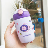 Llyge  2023 280ml Cartoon Stainless Steel Thermos Mug With Straw Portable Silicone Rope Kids Thermal Water Bottle Child Tumbler Thermocup