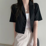 Llyge  Korean Pure Color Short Sleeve Cotton Linen Suit Blazer Female 2022 Summer New Temperament Short Jacket Office Ladies