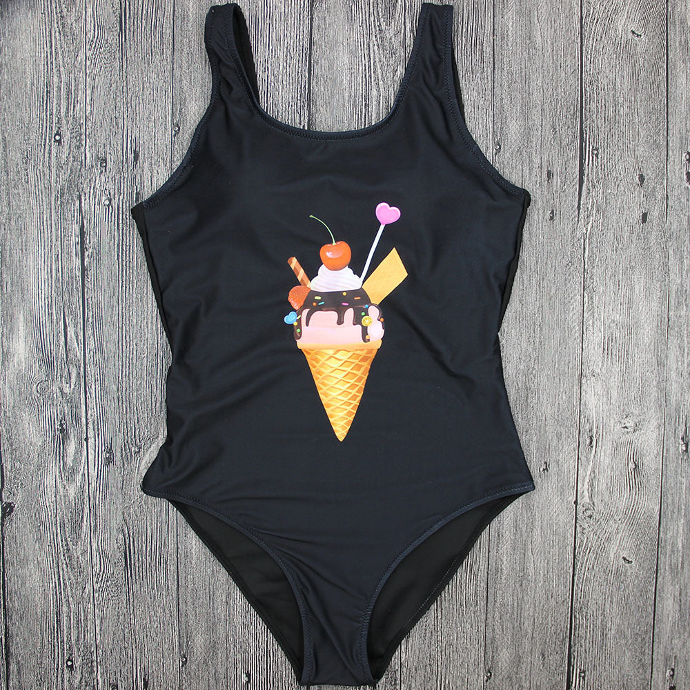 Llyge New Cute Ice Cream Print One Piece Swimsuit Backless Swim Suit  Women Swimwear Push Up Bathing Suit Swim Wear Female Monokini