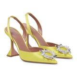 Llyge 2022 New Crystal Buckle Rhinestone High-Heeled Sandals With Pointed Toe Sandals For Ladies Wedding Shoes Yellow Green Orange