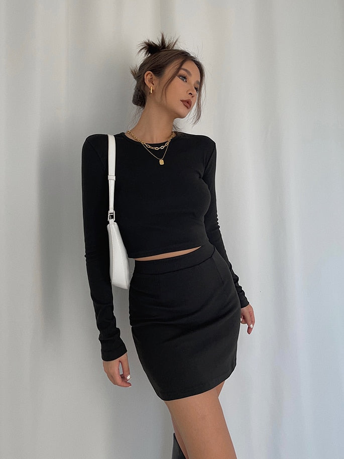Women High Quality  Tracksuits 2 Piece Set Spring Autumn T-Shirt Mini Skirt Outfit Female Skirt Suit