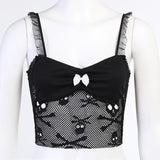 LLYGE  Hot Selling Perspective Umbilical Print Small Sling With Skull Head Lace Mesh Suspender In Europe And America
