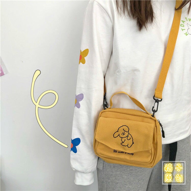 Llyge Cute Student Canvas Shoulder Bag Messenger Bags Ladies Canvas Printed Cute Envelope Bag Lady Sweet Cartoon