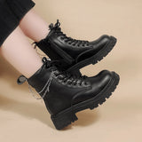 Llyge Fashion Women‘S Autumn Black Retro Martin Boots Ladies Mid Calf Platform Boots With Side Zip For Girls Students