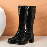Llyge 2022 New PU Leather Winter Fall Women Knee High Boots Thick Heel Zipper Women Long Boots Fashion Candy Colors Ladies Party Boots