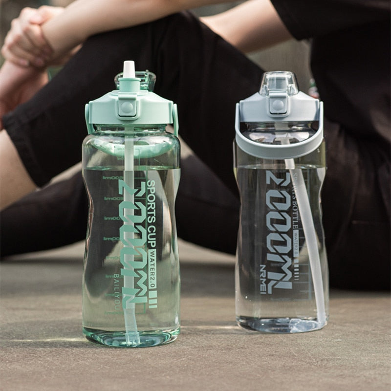Llyge  2023 1 gallon Large Capacity Sports Water Bottle with Straw Handle time marker Outdoor tumblers Gym Fitness BPA Free Clear Flask