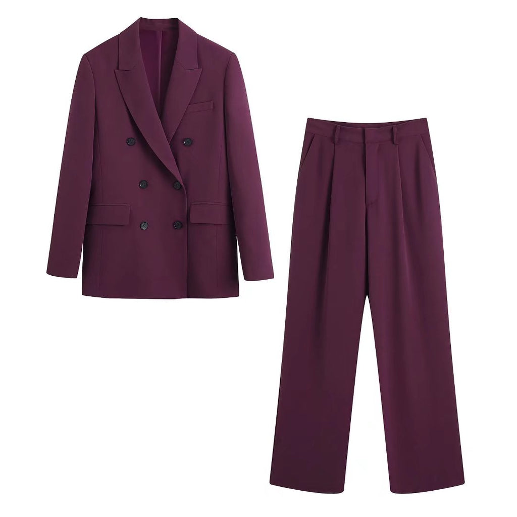 LLYGE 2023 Office Lady Solid Purple Oversized Long Blazer Women Long Sleeve V Neck Double Breasted Jackets Female Outwear