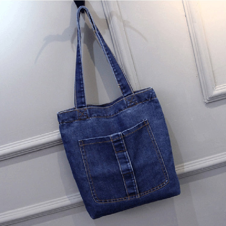 Llyge 2023 New Large Capacity Women Shoulder Bags Wild Casual Handbag Street Canvas Denim Shoulder Bag Solid Color Zipper Shopping Bag