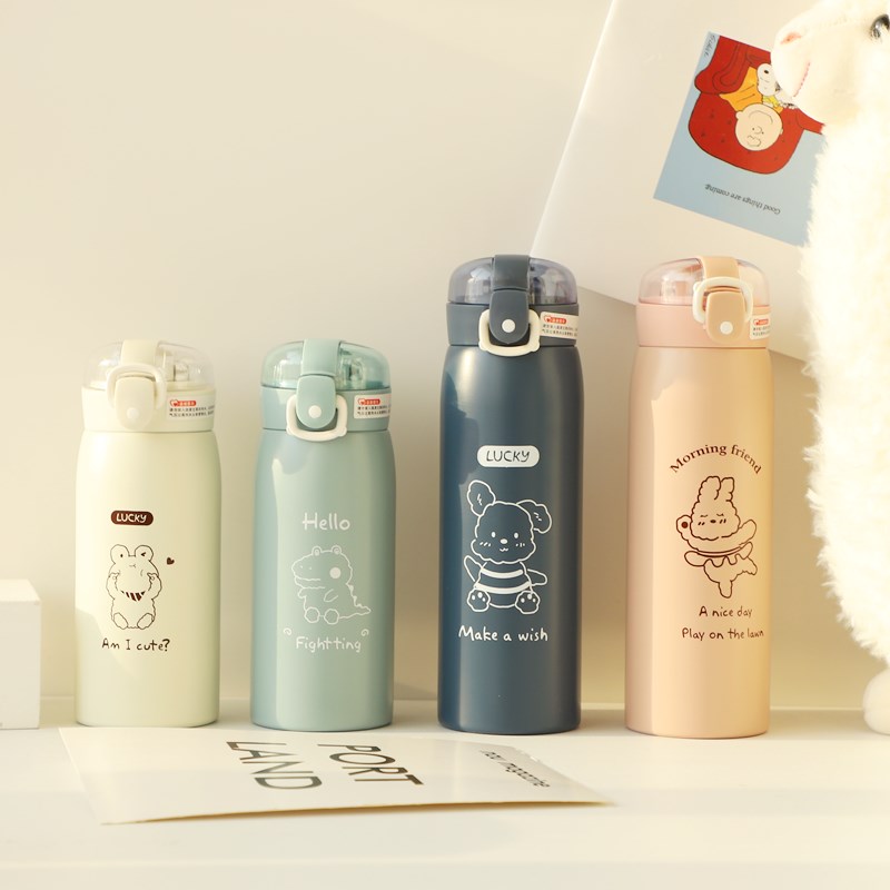Llyge  2023 350ml/500ml Cartoon Stainless Steel Vacuum Flasks With Straw Portable Kids Thermos Mug Thermal Water Bottle Tumbler Thermocup