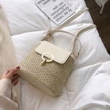 Small Straw Bucket Bags For Women 2023 Summer Crossbody Bags Lady Travel Purses And Handbags Female Shoulder Simple Bag