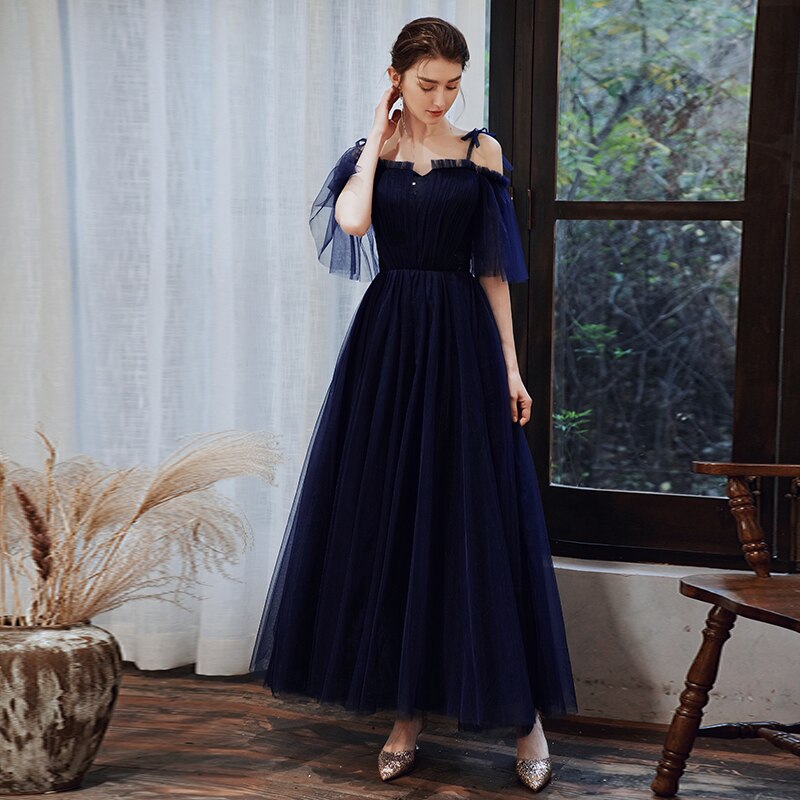Llyge 2023  Evening Dresses  Strapless Flying Sleeve Princess Dress Boat Neck Spaghetti Strap Slim Tulle Lace Up Long Banquet Gowns
