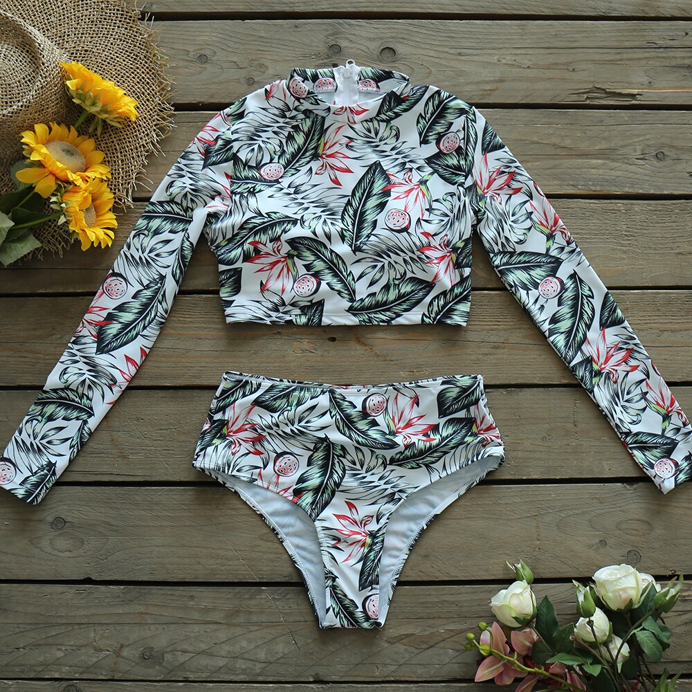 Llyge 2023  Print Long Sleeve Bikinis Women Swimsuit High Waist Bathing Suits Beachwear Brazilian Bikini Set Biquini Female