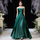 Llyge 2023 Green Evening Dresses  New Temperament Satin Strapless Banquet Gown Fashion Patchwork Polka Dot Women Catwalk Show Dress