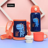 Llyge  2023  400ml Kids Stainless Steel Straw Thermos Mug With Case Cartoon Leak-Proof Vacuum Flask Children Thermal Water Bottle Thermocup