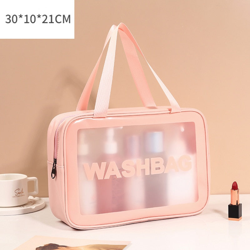 FUDEAM PU Women Travel Storage Bag Toiletry Organize Waterproof PVC Cosmetic Bag Portable Transparent MakeUp Bag Female Wash Bag