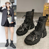 Llyge Women shoes platform boots punk gothic for women boots combat boots ladies black boots metal button woman motorcycle boots