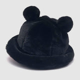 LLYGE Winter Fashion Cute Leopard Bear Ear Bucket Hat For Women Thick Warm Faux Fur Furly Fisherman Cap Outdoor Protection Soft Panama