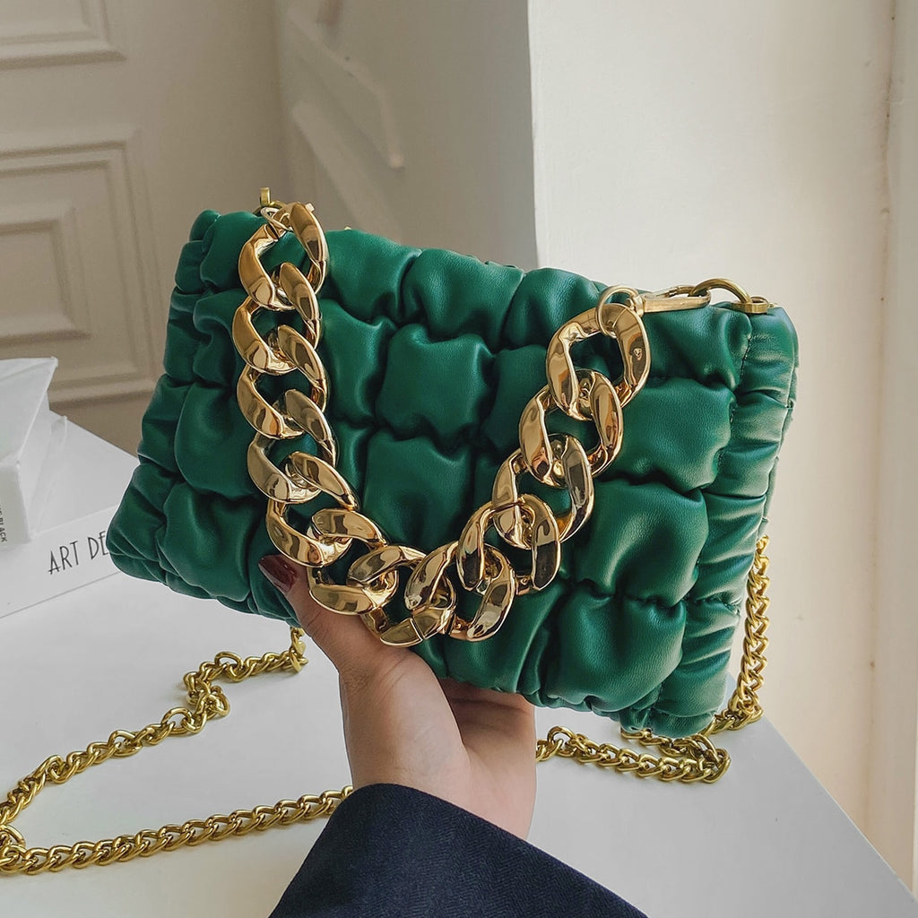 Llyge  Graduation party  New 2023 New Chain Small Clutch PU Leather Crossbody Shoulder Bag for Women Winter Fashion BRAND Handbags and Purses green