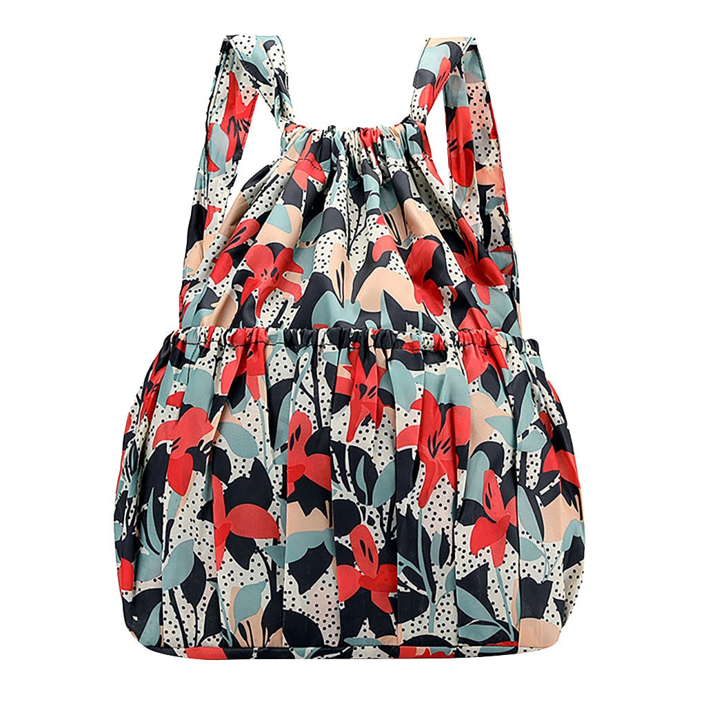 Llyge 2023 Fashion Vinatge Drawstring Backpacks Women Large Capacity Flower Ethnic Style Waterproof Nylon Rucksack Shoulders Backpacks